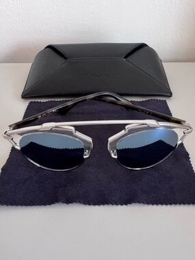Dior So Real Sunglasses with Silver Frame and Blue Lenses